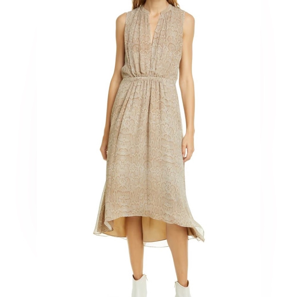 Joie Hilarie Snake-Print Silk Midi Dress in Gravel Size XS Pullover Sleeveless